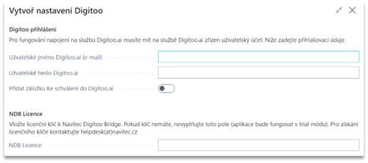 Průvodce nastavením Digitoo - druhý krok