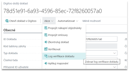 Akce Log verifikace dokladu v BC