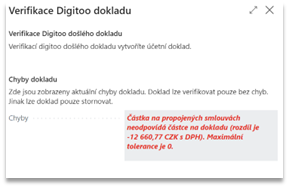 První krok verifikace dokladu v BC při chybě