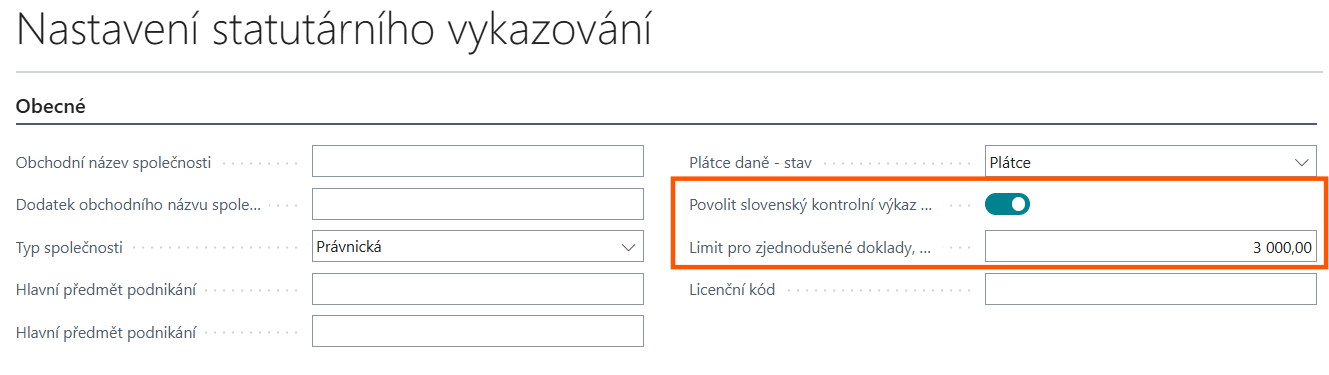 Nastavenie statutárného výkazníctva