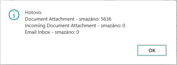 Souhrnná hláška po dokončení mazání