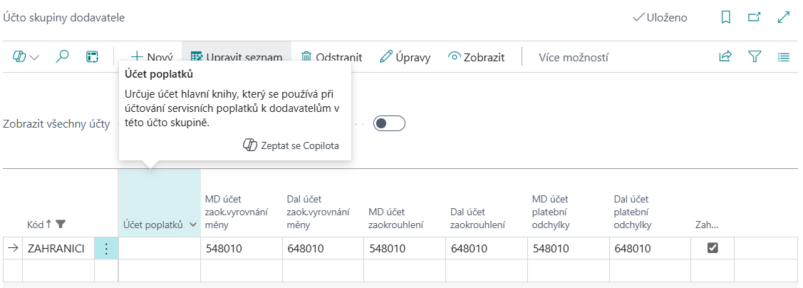Účto skupiny dodavatele