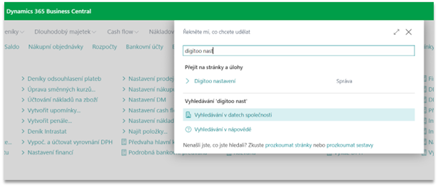 Vyhledávání stránky s nastavením Digitoo v BC