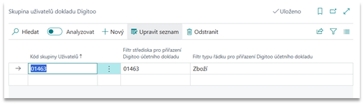 Nastavení skupin uživatelů dokladu Digitoo v BC