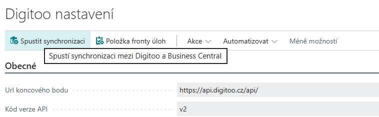 Digitoo nastavení - spustit synchronizaci