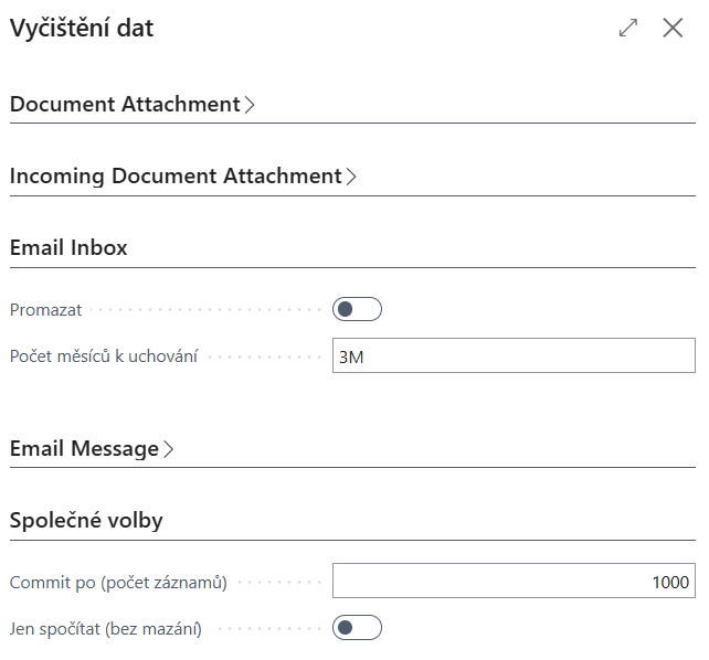 Sekce Email Inbox