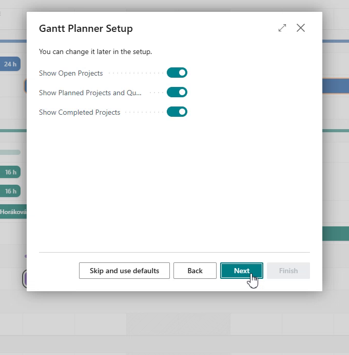 Setup wizard – displayed projects