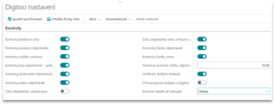 Parametry Digtoo nastavení pro verifikaci dokladů v BC