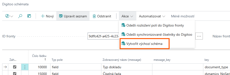 Funkce pro vytvoření výchozího schéma Digitoo