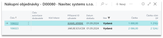 Přiřazený uživatel v nákupní objednávce BC