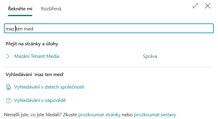 Vyhledání reportu Tenant Media Cleanup