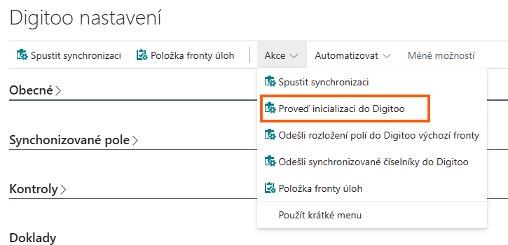 Spuštění inicializace Digitoo