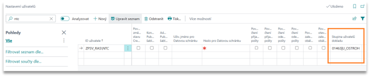 Přiřazení skupin uživatelů Digitoo v nastavení uživatelů v BC