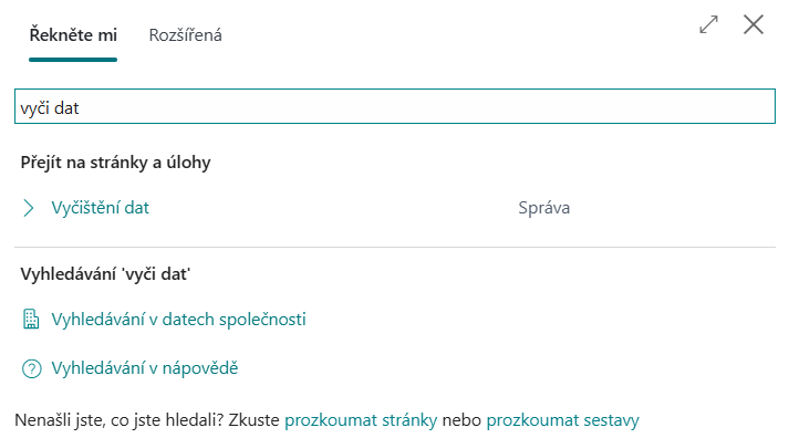 Vyhledání reportu Vyčištění dat