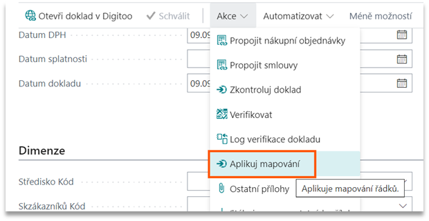 Funkce pro aplikaci mapování v BC