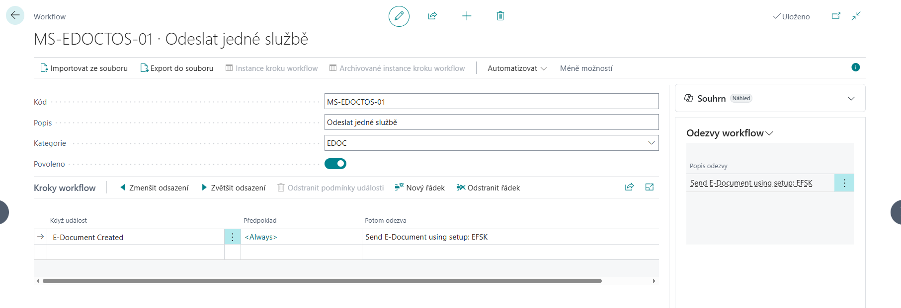 Workflow so službou EFSK v odozve